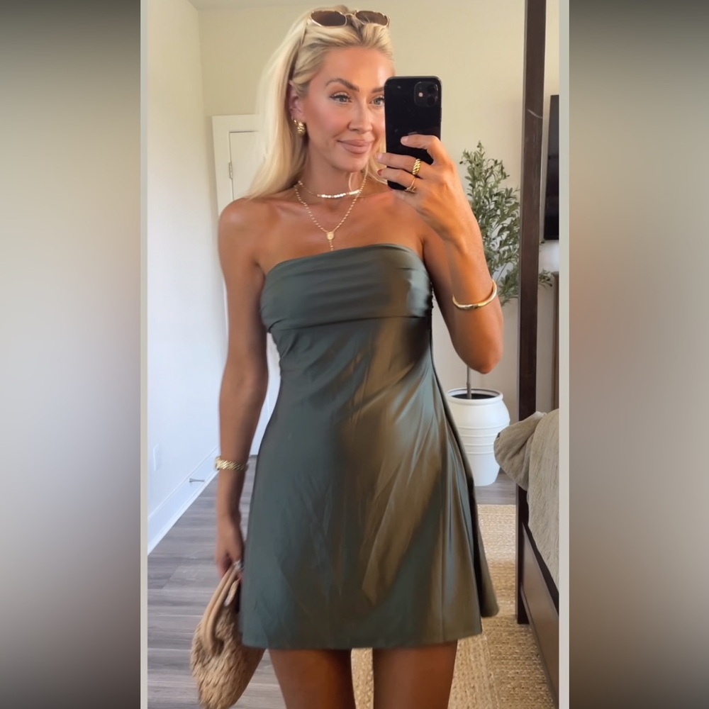 Strapless Olive Green Mini Dress